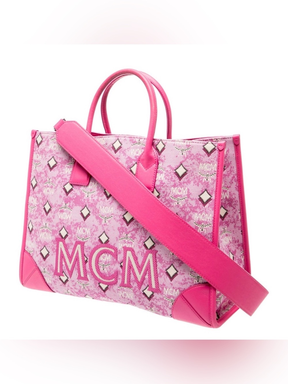 MCM Hot Pink Logo Canvas Tote with Removable Strap, EUC LIKE NEW